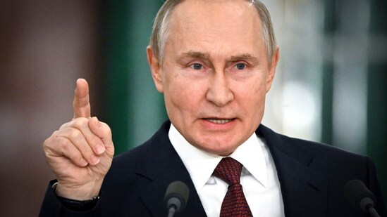Russian President Vladimir Putin gestures while speaking. (AP)