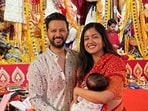 Vatsal Sheth and Ishita Dutta with Vaayu at North Bombay Durga Puja. Vatsal Sheth and Ishita Dutta with Vaayu at North Bombay Durga Puja.