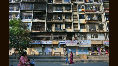 A day after fire killed 2 at Veena Santoor building, repair works ongoing. Navratri event was also cancelled at Borivali. (Vijay Bat)