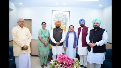 BJP chief JP Nadda with four Punjab leaders Rana Gurmeet Sodhi, Fateh Jung Bajwa, Kewal Dhillon and Dr Lakhwinder Kaur Garcha in New Delhi. (Sourced) BJP chief JP Nadda with four Punjab leaders Rana Gurmeet Sodhi, Fateh Jung Bajwa, Kewal Dhillon and Dr Lakhwinder Kaur Garcha in New Delhi. (Sourced)