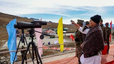 Defence minister Rajnath Singh in Tawang. (PTI) Defence minister Rajnath Singh in Tawang. (PTI)