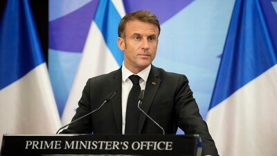 French President Emmanuel Macron during a press conference in Jerusalem on October 24. (AP)