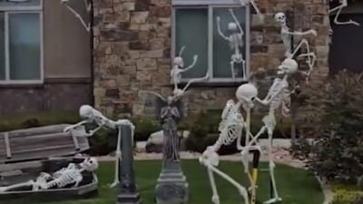 The skeletons mimic various human activities (@ABC7/X via Amy Beecroft Pay|Storyful) The skeletons mimic various human activities (@ABC7/X via Amy Beecroft Pay|Storyful)