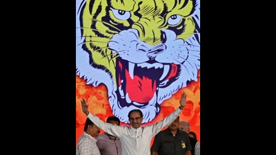 Shiv sena (UBT) chief Uddhav Thackeray addressed party workers during Dussehra rally at Chhatrapati Shivaji Maharaj Park, Dadar (Anshuman Poyrekar/ HT Photo) Shiv sena (UBT) chief Uddhav Thackeray addressed party workers during Dussehra rally at Chhatrapati Shivaji Maharaj Park, Dadar (Anshuman Poyrekar/ HT Photo)