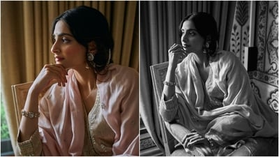 Sonam posted the pictures from the photoshoot on Instagram with the caption, "We moved into our new house this week...our hearts are filled with joy and hope and we can't wait to make new memories here [sparkle, heart and evil-eye emojis]." Read our download on Sonam's outfit below.&nbsp; (Instagram)