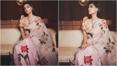Lastly, Sonam chose mauve lip shade, matching eye shadow, winged eyeliner, feathered brows, mascara on the lashes, blushed cheekbones, dewy base, and light contouring for the glam picks. A side-parted and backswept half-tied hairdo gave the finishing touch.&nbsp; (Instagram)