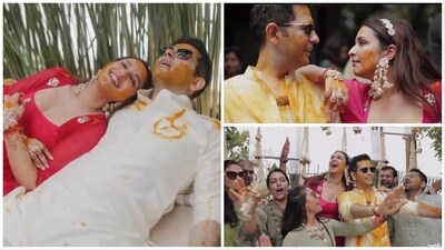Parineeti Chopra and Raghav Chadha at their haldi ceremony. Parineeti Chopra and Raghav Chadha at their haldi ceremony.