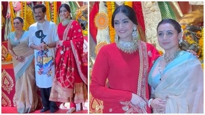 Sonam Kapoor and Anil Kapoor joined Rani Mukerji at North Bombay Durga Puja. Sonam Kapoor and Anil Kapoor joined Rani Mukerji at North Bombay Durga Puja.