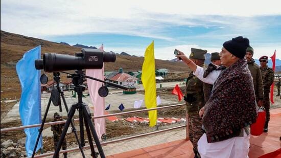 Defence minister Rajnath Singh in Tawang. (PTI)