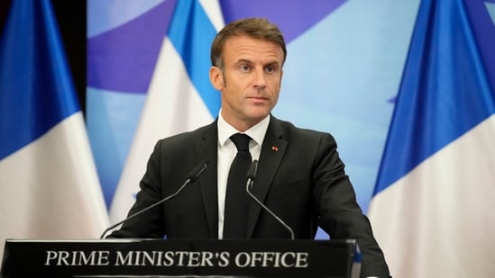 French President Emmanuel Macron during a press conference in Jerusalem on October 24. (AP)
