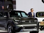President and Representative Director at Suzuki Motor Corporation Toshihiro Suzuki unveils the Suzuki eVX at a press day of the Japan Mobility Show 2023 at Tokyo Big Sight in Tokyo, Japan October 25, 2023.  REUTERS/Issei Kato