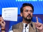 Union Minister Anurag Thakur addresses the media during cabinet briefing, in New Delhi, Wednesday, Oct. 25, 2023.