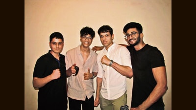 10 Hours crew (from left to right) : Apurva Singh- writer and director, Eshaan Ghosh- director, DOP and editor, Dhrit Khona- antagonist of the film, Luksh Uchil- protagonist of the film. (ht photo) 10 Hours crew (from left to right) : Apurva Singh- writer and director, Eshaan Ghosh- director, DOP and editor, Dhrit Khona- antagonist of the film, Luksh Uchil- protagonist of the film. (ht photo)