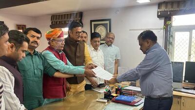A delegation led by Leader of Opposition Rajendra Rathore met Chief Electoral Officer of the Election Department Praveen Gupta on Wednesday and submitted a memorandum (Twitter/@Rajendra4BJP) A delegation led by Leader of Opposition Rajendra Rathore met Chief Electoral Officer of the Election Department Praveen Gupta on Wednesday and submitted a memorandum (Twitter/@Rajendra4BJP)