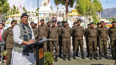 Defence Minister Rajnath Singh celebrated Dussehra with Army soldiers in Arunachal Pradesh's Tawang. (ANI/PIB) Defence Minister Rajnath Singh celebrated Dussehra with Army soldiers in Arunachal Pradesh's Tawang. (ANI/PIB)