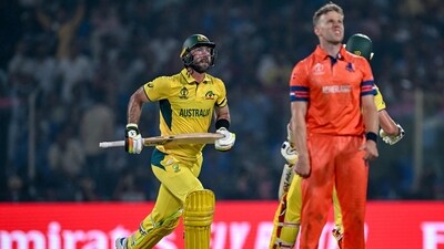 Glenn Maxwell (L) looks on as he runs between the wickets during the 2023 ICC Men's Cricket World Cup one-day international (ODI) match between Australia and Netherlands (AFP) Glenn Maxwell (L) looks on as he runs between the wickets during the 2023 ICC Men's Cricket World Cup one-day international (ODI) match between Australia and Netherlands (AFP)