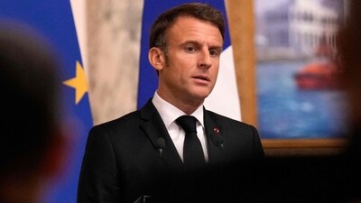 Israel-Hamas War: French President Emmanuel Macron speaks during a press conference. (AFP)