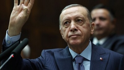 Israel-Hamas War: Turkish President Tayyip Erdogan greets members of parliament from his ruling AK Party. (Reuters)