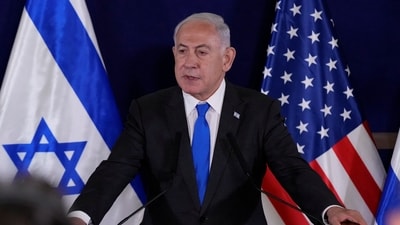 Israel’s Prime Minister Benjamin Netanyahu makes a statement to the media inside The Kirya, which houses the Israeli Ministry of Defense, after a meeting with U.S. Secretary of State Antony Blinken, in Tel Aviv, Israel, Thursday Oct. 12, 2023. (Representative Image/via REUTERS)