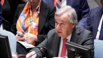 Israel-Hamas War: United Nations Secretary-General Antonio Guterres speaks during a Security Council meeting. (AP) Israel-Hamas War: United Nations Secretary-General Antonio Guterres speaks during a Security Council meeting. (AP)
