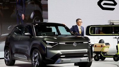 President and Representative Director at Suzuki Motor Corporation Toshihiro Suzuki unveils the Suzuki eVX at a press day of the Japan Mobility Show 2023 at Tokyo Big Sight in Tokyo, Japan October 25, 2023.  REUTERS/Issei Kato