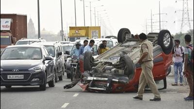 Prior to May 2023, traffic police said there were 15 black spots—accident-prone areas — in the city and these were reduced to 11, after the department took corrective measures and various remedial action. (HT Archive) Prior to May 2023, traffic police said there were 15 black spots—accident-prone areas — in the city and these were reduced to 11, after the department took corrective measures and various remedial action. (HT Archive)