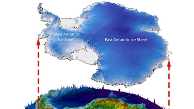 An illustration shows how a landscape the size of Belgium located in Wilkes Land, East Antarctica would appear if the thick ice sheet covering it were lifted away. The landscape was discovered by scientists who used airborne ice penetrating radar measurements and satellite observations. (Stewart Jamieson, Durham University/Handout via REUTERS)