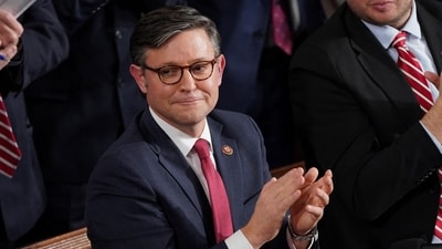U.S. Rep. Mike Johnson (R-LA), the latest House Republican nominee for House Speaker, reacts to former Speaker nominee and current House Majority Leader Steve Scalise (R-LA) voting for Johnson during another round of voting to pick a new Speaker of the U.S. House of Representatives at the U.S. Capitol in Washington, U.S., October 25, 2023. REUTERS/Nathan Howard (REUTERS)