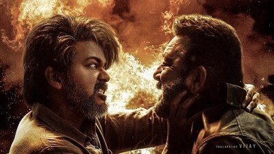 Vijay and Sanjay Dutt in a scene from Leo. Vijay and Sanjay Dutt in a scene from Leo.