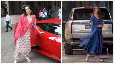Shraddha Kapoor with her new Lamborghini and Pooja Hegde with her new Range Rover. Shraddha Kapoor with her new Lamborghini and Pooja Hegde with her new Range Rover.