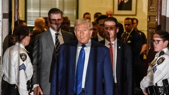 Former US President Donald Trump at New York State Supreme Court in New York, US, on Wednesday, Oct. 25, 2023. (Bloomberg)