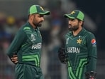 Pakistan's captain Babar Azam and wicketkeeper Mohammad Rizwan talk during the ICC Men's Cricket World Cup match between Pakistan and Afghanistan Pakistan's captain Babar Azam and wicketkeeper Mohammad Rizwan talk during the ICC Men's Cricket World Cup match between Pakistan and Afghanistan