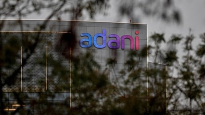 The logo of the Adani Group seen on the facade of its Corporate House on the outskirts of Ahmedabad. (REUTERS)