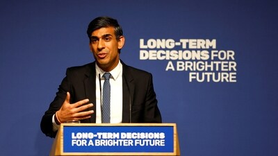 British Prime Minister Rishi Sunak delivers a speech on AI at Royal Society, Carlton House Terrace. (Reuters)