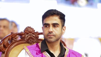Nikhil Kamath at Bangalore University's convocation event. Nikhil Kamath at Bangalore University's convocation event.