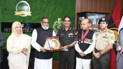 Lieutenant General Ajith Nilakantan with the Bangladeshi delegation led bby minister AKM Mozammel Haque