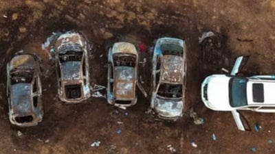 An aerial view shows the burnt cars of festival-goers at the site of an attack on the Nova Festival by Hamas gunmen from Gaza, near Israel's border with the Gaza Strip, in southern Israel, October 12, 2023 (REUTERS/Ilan Rosenberg) An aerial view shows the burnt cars of festival-goers at the site of an attack on the Nova Festival by Hamas gunmen from Gaza, near Israel's border with the Gaza Strip, in southern Israel, October 12, 2023 (REUTERS/Ilan Rosenberg)