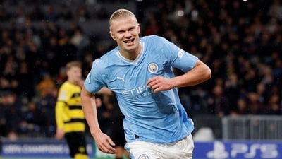 Manchester City's Erling Braut Haaland celebrates scoring their second goal (REUTERS)