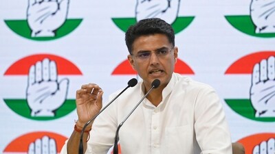 Congress leader Sachin Pilot addressing the media during the press conference at AICC Headquarters, in New Delhi, India, on Thursday, October 26, 2023.  (Photo by Sanjeev Verma/ Hindustan Times)