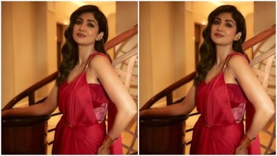 Shilpa played muse to fashion designer Amit Aggarwal and picked a red chiffon saree from the shelves of the designer. (Instagram/@theshilpashetty) Shilpa played muse to fashion designer Amit Aggarwal and picked a red chiffon saree from the shelves of the designer. (Instagram/@theshilpashetty)