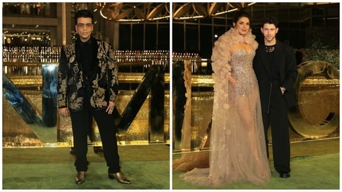 Karan Johar, Priyanka Chopra and Karan Johar at NMACC event. (Varinder Chawla) Karan Johar, Priyanka Chopra and Karan Johar at NMACC event. (Varinder Chawla)
