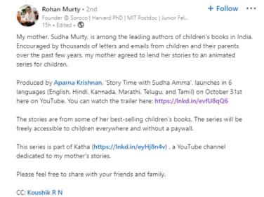 LinkedIn post shared by Rohan Murty. (LinkedIn/@RohanMurty) LinkedIn post shared by Rohan Murty. (LinkedIn/@RohanMurty)