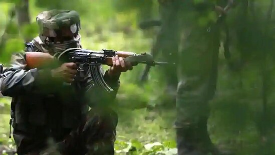 According to the Additional Director General of Police (ADGP) for Kashmir, the operation is still in progress, with search and combing operations ongoing in the area. (HT file photo)