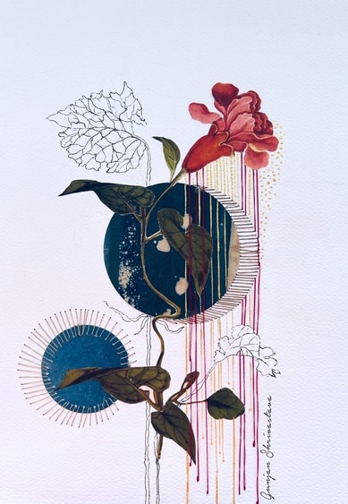 Artist Gunjan Shrivastava's artworks focus on the symbolism of flowers. Artist Gunjan Shrivastava's artworks focus on the symbolism of flowers.