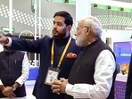 Akash Ambani, the Chairman of Reliance Jio Infocomm Ltd accompanied PM Modi and provided an overview of his company's telecommunications efforts and initiatives.&nbsp;(PTI)