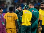 Pakistan's Shadab Khan goes off the field after being injured during the ICC Men's Cricket World Cup 2023 match between South Africa and Pakistan Pakistan's Shadab Khan goes off the field after being injured during the ICC Men's Cricket World Cup 2023 match between South Africa and Pakistan