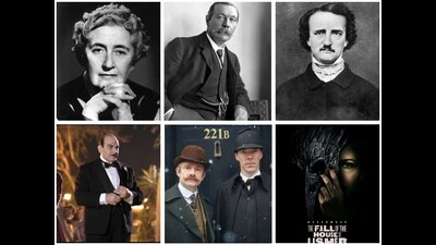(Top) Agatha Christie, Arthur Conan Doyle and Edgar Allan Poe, whose works continue to sell, and have been adapted for screens. (Bottom) David Suchet in Poirot (1989 - 2013), Martin Freeman and Benedict Cumberbatch in Sherlock (2010 - 2017) and a poster for Netflix’s sensational take on the Fall of the House of Usher, released this month. (Wikimedia Commons) (Top) Agatha Christie, Arthur Conan Doyle and Edgar Allan Poe, whose works continue to sell, and have been adapted for screens. (Bottom) David Suchet in Poirot (1989 - 2013), Martin Freeman and Benedict Cumberbatch in Sherlock (2010 - 2017) and a poster for Netflix’s sensational take on the Fall of the House of Usher, released this month. (Wikimedia Commons)