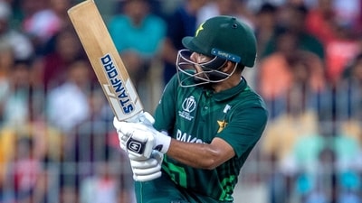 Chennai, Oct 27 (ANI): Pakistan's Saud Shakeel plays a shot during their match against South Africa in the ICC Men's Cricket World Cup 2023, at MA Chidambaram Stadium in Chennai on Friday. (ANI Photo)
 (ANI  )