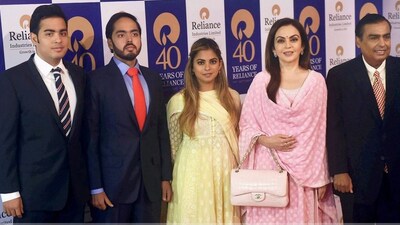 Mukesh Ambani with wife Nita Ambani and children. (PTI/File)