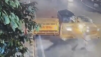 The speeding SUV hit a car and then the cop in Delhi's Connaught Place area, as seen in the CCTV footage.